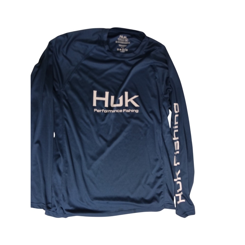 Huk Performance Fishing Shirt Mens Medium Navy Blue Long Sleeve Logo Tee